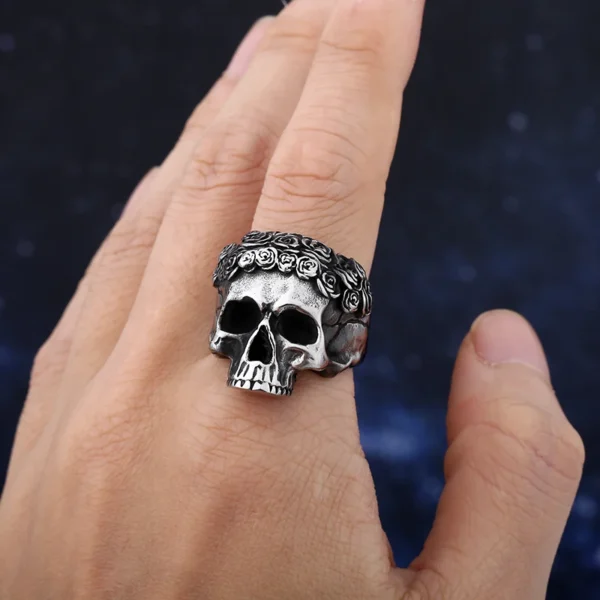 S78f73ba3c30942c49fdc6fa119abba831.webp New Dropshipping 316L Stainless Steel Satan Flower Skull Gothic Punk Motorcycl Jewelry Gifts Freeshipping For Boyfriend Gift