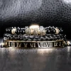 Luxury Set Crown Charm Gold Color Skull Bracelet Stainless Steel Men Black Enamel Roman Number Bangles Europe Couple Jewelry