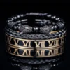 Luxury Set Bracelets Men Double Leopard head Handmade Enamel Roman Numeral Bangles Rope Buckle Stone Beads Jewelry Dropshipping