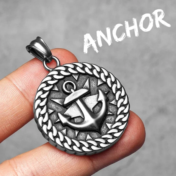 S8254b6ef57bf48eea484962e622f8fa87.webp Round Anchor Rudder Men Necklaces Stainless Steel Pendant Chain Women Fashion Jewelry Punk New In Accessories Gifts Wholesale
