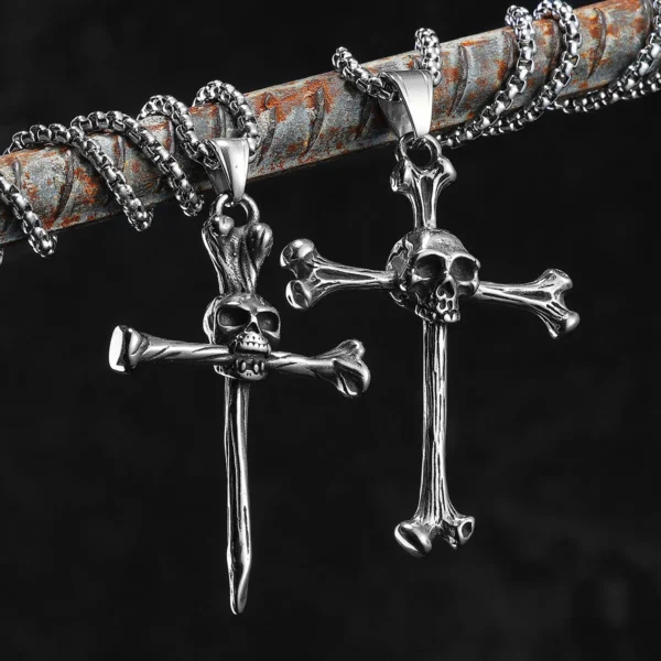 S82cfad79ed4345359afb57b28ae6067bd-1.webp Skull Bone Cross Men Necklaces Stainless Steel Pendant Chain Women Fashion Charm Jewelry Punk New In Accessories Gifts Wholesale