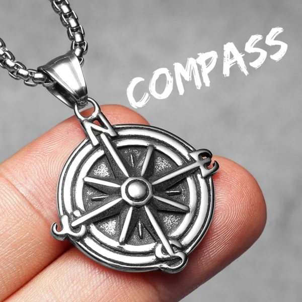 S88042a1978fd43f195f03acc752d8afby.webp Compass Amulets Men Necklaces Stainless Steel Pendant Chain Women Fashion Jewelry Punk New In Accessories Gifts Wholesale