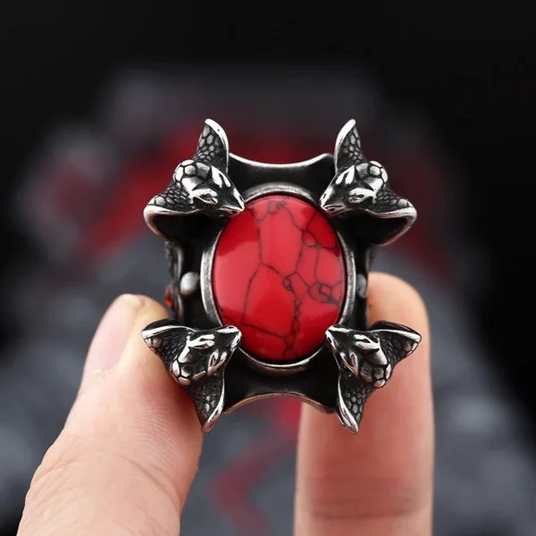 S88862cbced3f435fa7a2b83ec11ae32an.webp Punk Rock New Dropshipping 316L Stainless Steel Animal Snake Ring With Red Stone For Man Women Party Gift