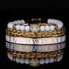 Luxury Set Crown Charm Gold Color Skull Bracelet Stainless Steel Men Black Enamel Roman Number Bangles Europe Couple Jewelry