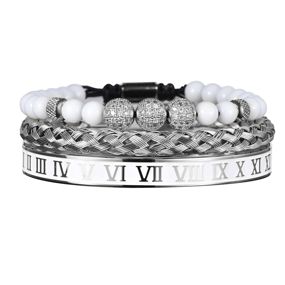 Luxury Set Crown Charm Gold Color Skull Bracelet Stainless Steel Men Black Enamel Roman Number Bangles Europe Couple Jewelry