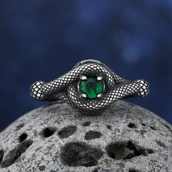 S8dc2f52a854740aa9d19097ee1147596H.webp 2023 New Vintage 316L Stainless Steel 3D Snake Ring With Green Stone Animal Fashion jewelry For Man Women Boyfriend Gift