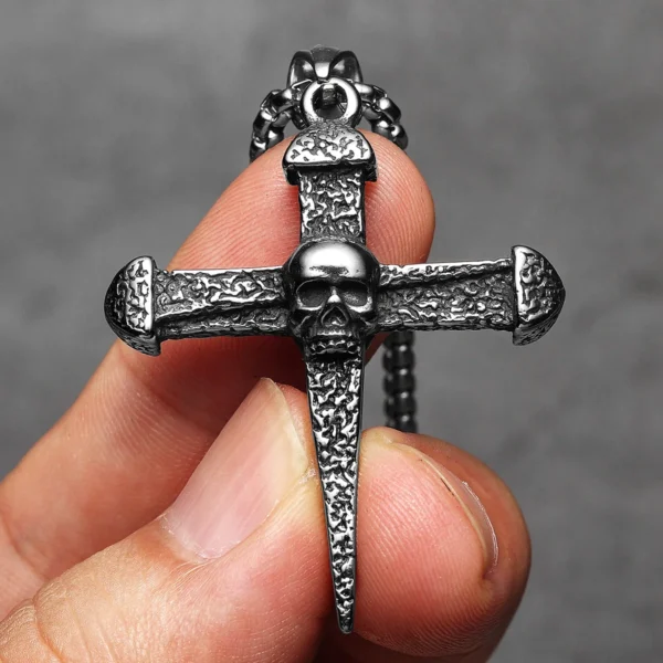 S902e8b5a55e94e80aa8d735dc12784b3V.webp Skull Turquoise Cross Men Necklaces Stainless Steel Pendant Chain Women Fashion Jewelry Double Side Accessories Gifts Wholesale
