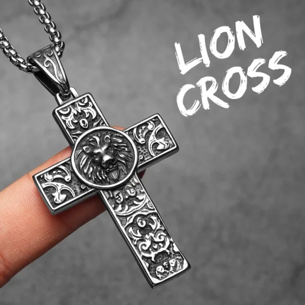 S909ab36b5dfd4018b29d723414bb063b9.webp Lion Carving Flowers Cross Men Necklaces Stainless Steel Pendant Chain Women Fashion Jewelry Punk Accessories Gifts Wholesale