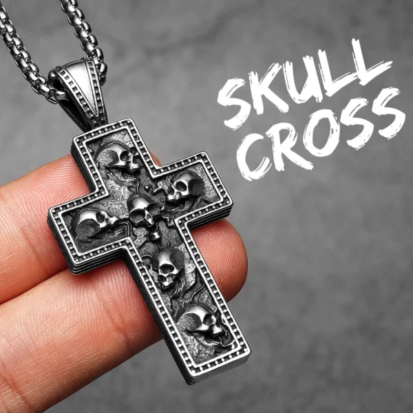 S934dcbf7646248feb1c405a05a226f4fc-1.webp Skull Texture Cross Men Necklaces Stainless Steel Pendant Chain Women Fashion Jewelry Punk New In Accessories Gifts Wholesale