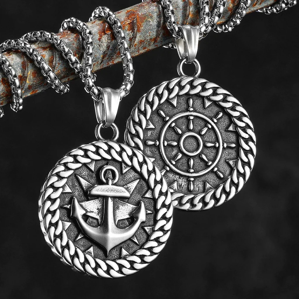 Round Anchor Rudder Men Necklaces Stainless Steel Pendant Chain Women Fashion Jewelry Punk New In Accessories Gifts Wholesale