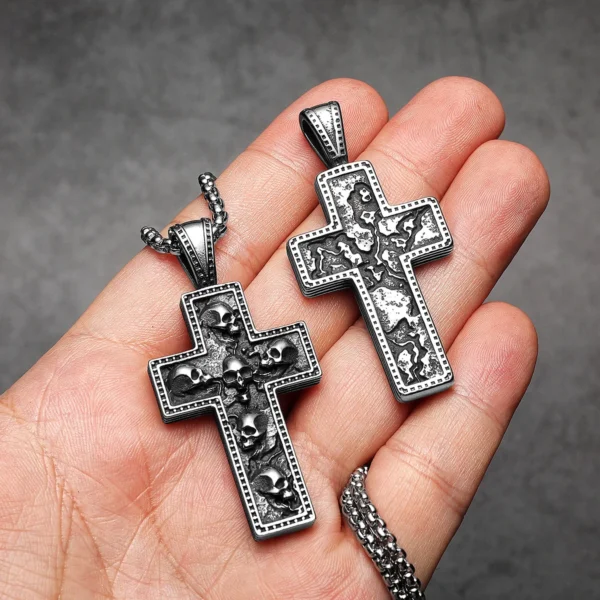 S970336d84d924a6d9ec1784d16b07e29c.webp Skull Texture Cross Men Necklaces Stainless Steel Pendant Chain Women Fashion Jewelry Punk New In Accessories Gifts Wholesale