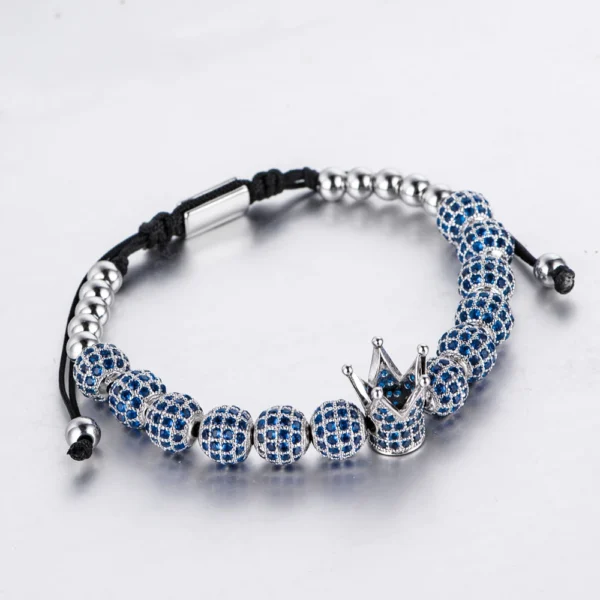 S97bed06637b5460484b52571c19b2c09c.webp New Blue Zircon Bracelets Men Jewelry CZ Imperial Crown Charm 8mm Round Braided Macrame Men Cuff Bracelet Pulseira Feminina