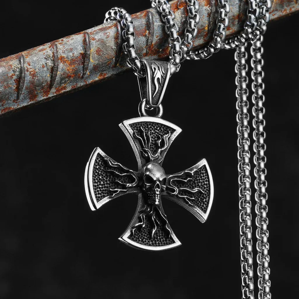Flame Skull Cross Men Necklaces Stainless Steel Pendant Chain Women Fashion Jewelry Punk Gothic Accessories Gifts Wholesale