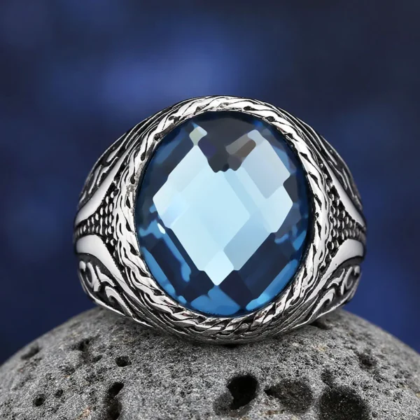 S9a5b73651387467c896f28c16c78854b3.webp Stainless Steel Jewelry Ring Men Blue Stone Rings 2024 Trend Charm Fashion Male Women Finger Band Engagement Wedding Gift