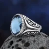 Stainless Steel Jewelry Ring Men Blue Stone Rings 2024 Trend Charm Fashion Male Women Finger Band Engagement Wedding Gift