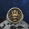 2024 New fashion 316L Stainless Steel Yellow Jambhala Ring For Man High Polished Buddhist Kylin Anel Religious Amulet Jewelry