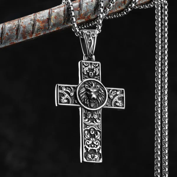 Sb0ab6d27b44c4ffdb0001fb31e1252c2b.webp Lion Carving Flowers Cross Men Necklaces Stainless Steel Pendant Chain Women Fashion Jewelry Punk Accessories Gifts Wholesale