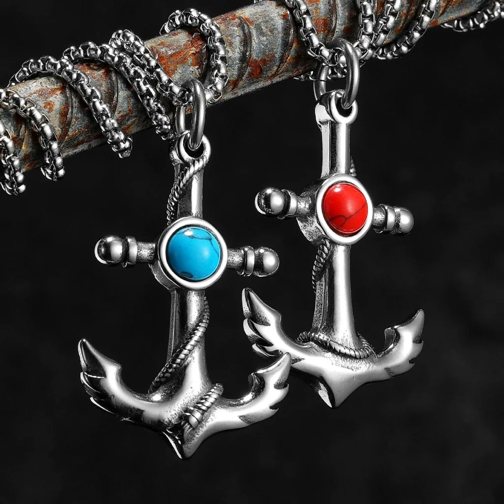 Anchor Turquoise Men Necklaces Stainless Steel Pendant Chain Women Fashion Jewelry Punk New In Accessories Gifts Wholesale