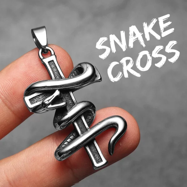 Sba7a5ca7213d4f1a9c0a1149418e672eG.webp Snake Around Cross Men Necklaces Stainless Steel Pendant Chain Women Fashion Simple Jewelry Punk New Accessories Gifts Wholesale
