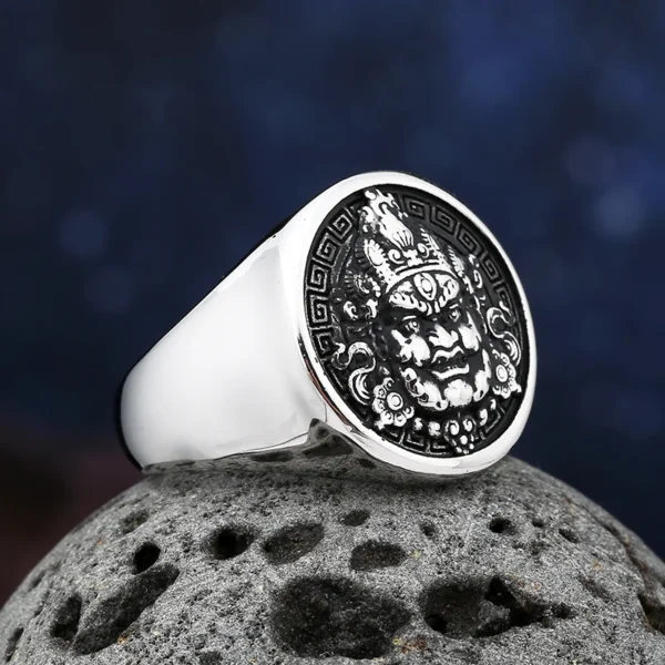 Sbafcfd0b072e4c879a0a65f3b25a409aw.webp 2024 New fashion 316L Stainless Steel Yellow Jambhala Ring For Man High Polished Buddhist Kylin Anel Religious Amulet Jewelry