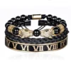 Luxury Set Bracelets Men Double Leopard head Handmade Enamel Roman Numeral Bangles Rope Buckle Stone Beads Jewelry Dropshipping
