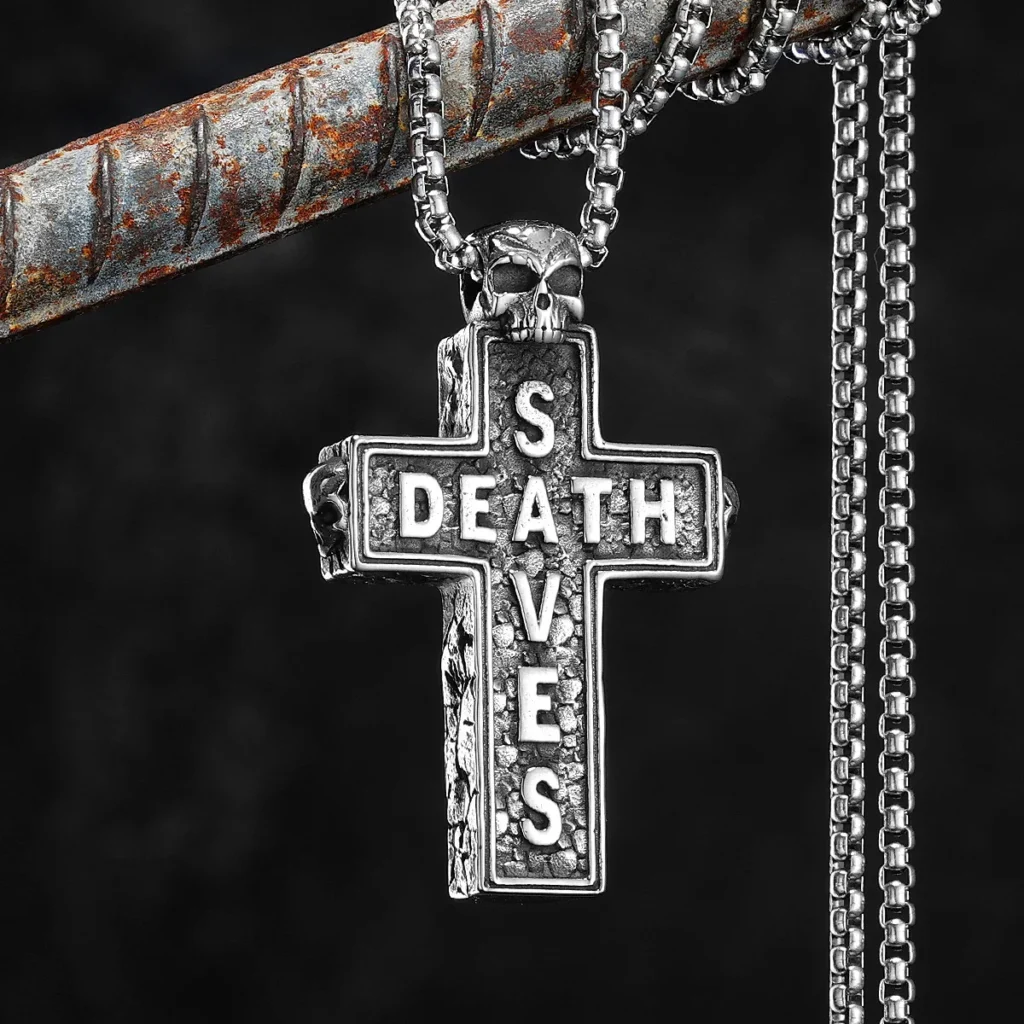 Death Saves Skull Cross Men Necklaces Stainless Steel Pendant Chain Women Fashion Jewelry Punk Gothic Accessories Gift Wholesale