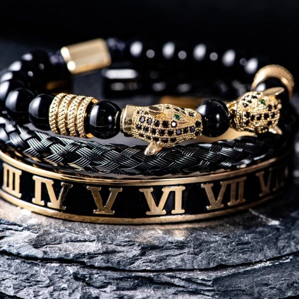 Sc32495c1478440caa1c877fcf55146bfr.webp Luxury Set Bracelets Men Double Leopard head Handmade Enamel Roman Numeral Bangles Rope Buckle Stone Beads Jewelry Dropshipping