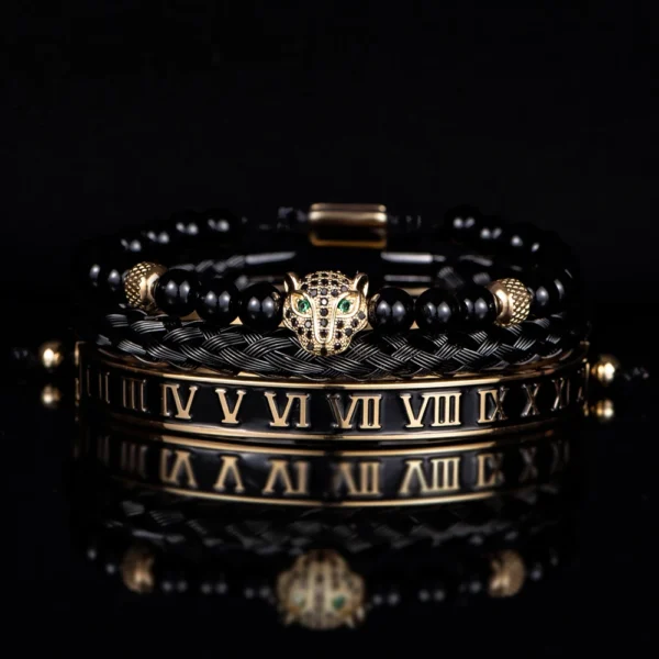 Sca493c083c05452aae463b0f9b455193s-1.webp Luxury Set Crown Charm Gold Color Skull Bracelet Stainless Steel Men Black Enamel Roman Number Bangles Europe Couple Jewelry