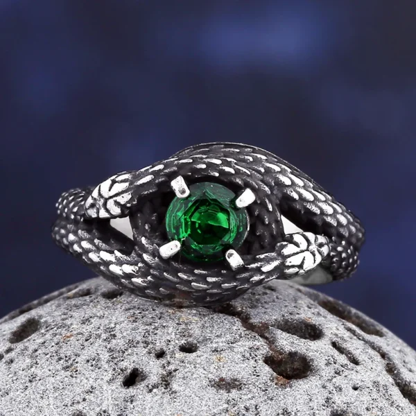 Sd0fec9570fc3484588782a4c4791035aH.webp 2023 New Vintage 316L Stainless Steel 3D Snake Ring With Green Stone Animal Fashion jewelry For Man Women Boyfriend Gift