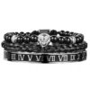 Luxury Set Crown Charm Gold Color Skull Bracelet Stainless Steel Men Black Enamel Roman Number Bangles Europe Couple Jewelry