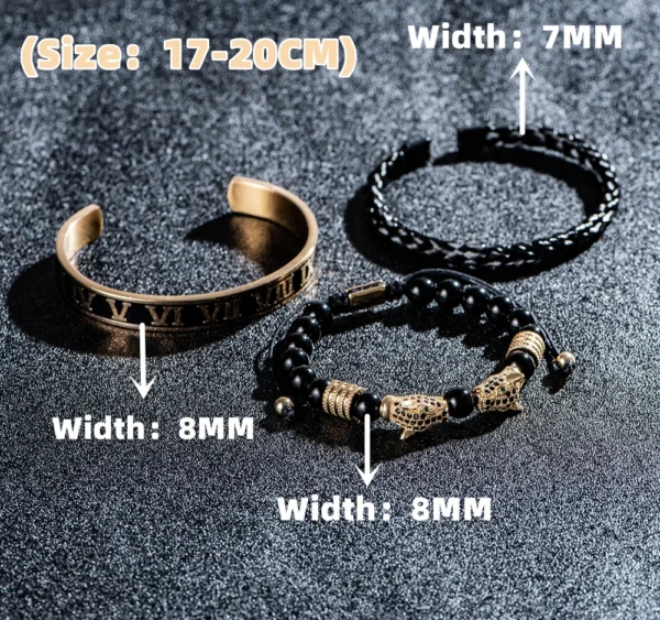 Sd21adfef41e54eaa8c09b7e27853c1acd.webp Luxury Set Bracelets Men Double Leopard head Handmade Enamel Roman Numeral Bangles Rope Buckle Stone Beads Jewelry Dropshipping