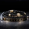Luxury Set Crown Charm Gold Color Skull Bracelet Stainless Steel Men Black Enamel Roman Number Bangles Europe Couple Jewelry