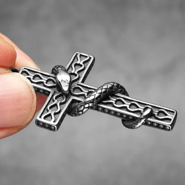 Se4571312622b43b78bece35894b95212H-3.webp Cross Snake Men Necklaces Stainless Steel Pendant Chain Women Simple Fashion Jewelry Punk Amulets Accessories Gifts Wholesale