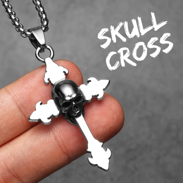 Se65dfb78b58549fcacd70502b560b822v.webp Simple Skull Cross Men Necklaces Stainless Steel Pendant Chain Women Fashion Jewelry Punk New In Accessories Gifts Wholesale