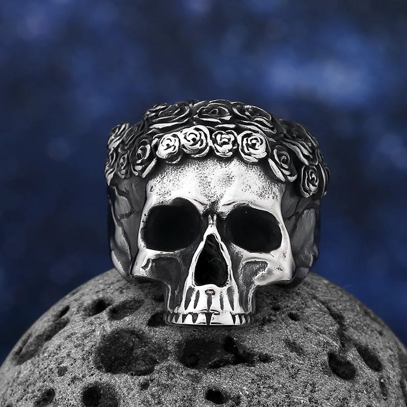 New Dropshipping 316L Stainless Steel Satan Flower Skull Gothic Punk Motorcycl Jewelry Gifts Freeshipping For Boyfriend Gift