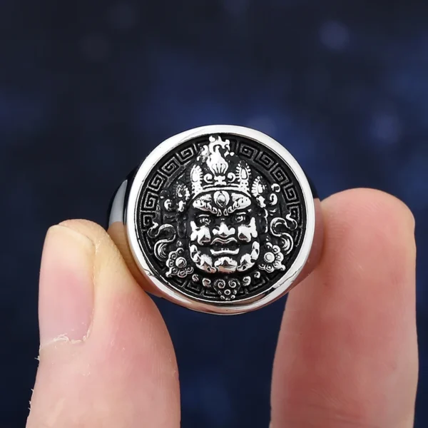 Sed66c00bb82543de882105a791a40bcbE.webp 2024 New fashion 316L Stainless Steel Yellow Jambhala Ring For Man High Polished Buddhist Kylin Anel Religious Amulet Jewelry