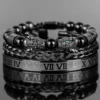 Luxury Set Bracelets Men Double Leopard head Handmade Enamel Roman Numeral Bangles Rope Buckle Stone Beads Jewelry Dropshipping