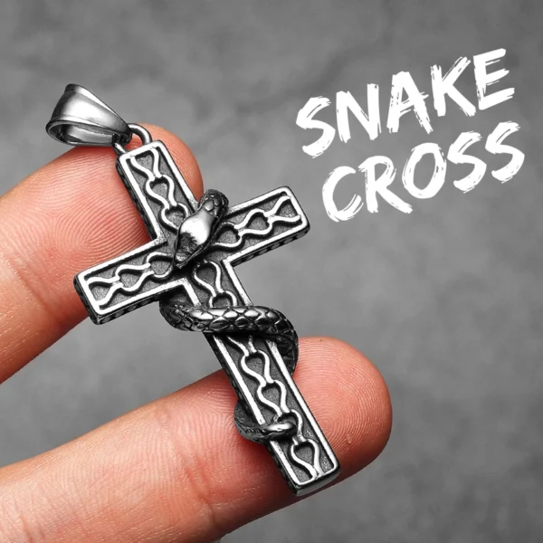 Sf3a6c45726ef4c2983866bc442e43631i.webp Cross Snake Men Necklaces Stainless Steel Pendant Chain Women Simple Fashion Jewelry Punk Amulets Accessories Gifts Wholesale