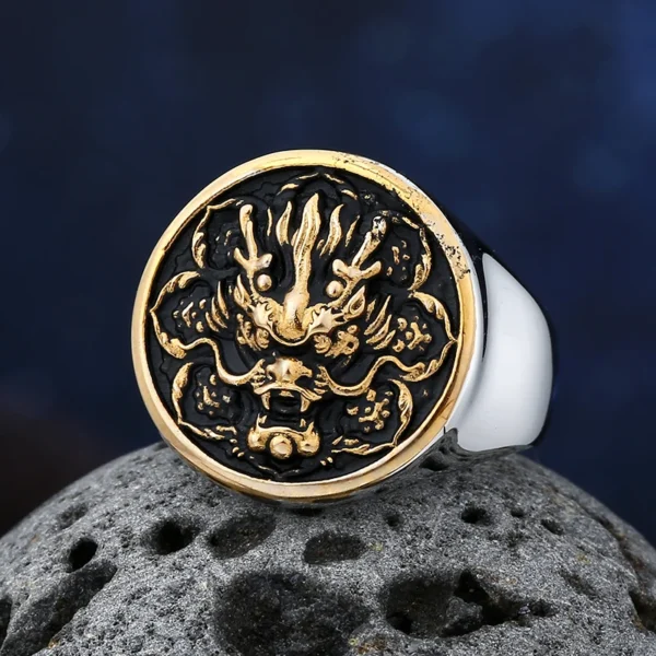 Sf455113c7ae34d83a1f7748d7ef2d1bbe.webp 2024 New fashion 316L Stainless Steel Yellow Jambhala Ring For Man High Polished Buddhist Kylin Anel Religious Amulet Jewelry