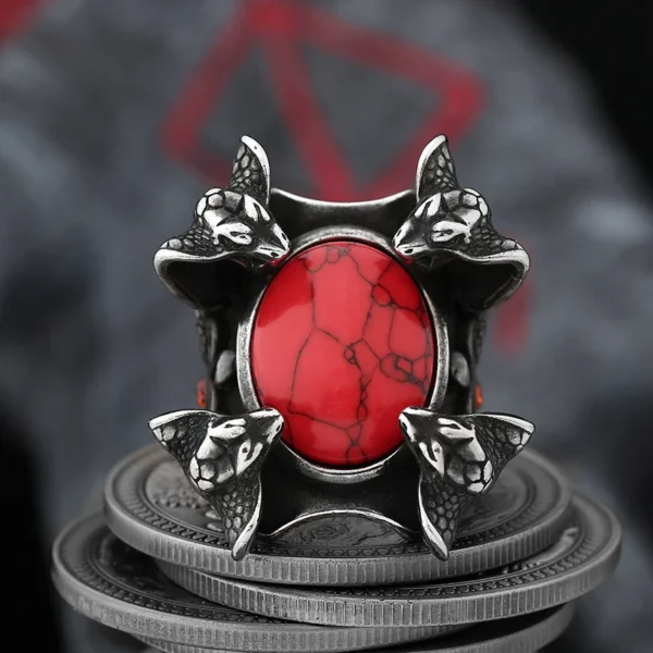 Sffed4d32447f41cbbb6e67ff1d9ecaf5f.webp Punk Rock New Dropshipping 316L Stainless Steel Animal Snake Ring With Red Stone For Man Women Party Gift