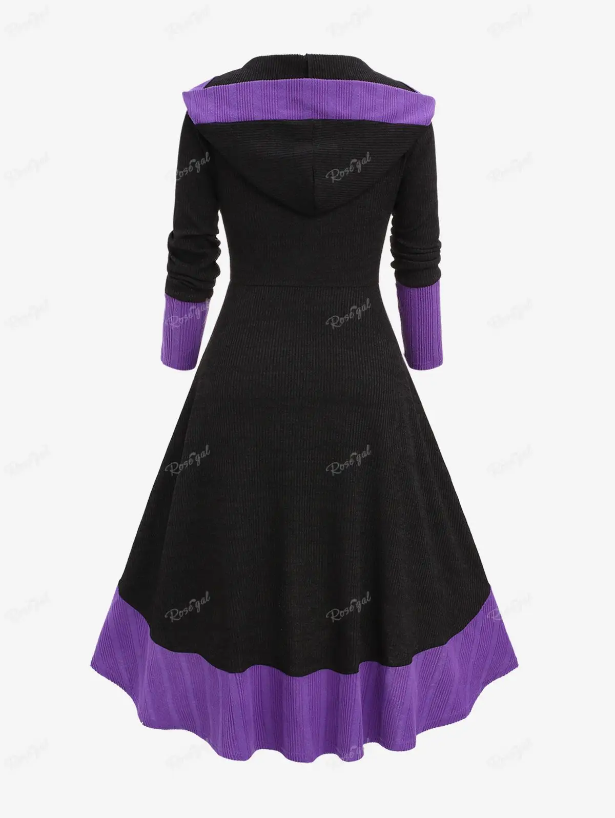 ROSEGAL Plus Size Zipper Lace Up Hooded Sweater Dresses Women Autumn Winter Casual Long Sleeves Patchwork Dresses Vestidos 5XL - Image 3