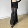 Goth Dark Black Mesh Patchwork Transparent Long Skirts Mall Gothic Women Techwear Y2K Fashion Trim Bodycon Skirt 2025 New Bottom
