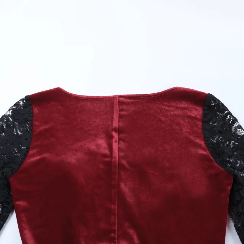 Goth Dark Elegant Fashion Lace Patchwork Velvet Long Dress Women Partywear Mall Gothic Flare Sleeve Hem Split Bodycon Dresses - Image 9
