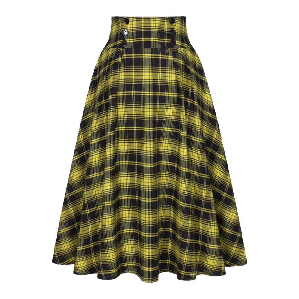 Sc2d3c4c66a6748dd83c5d5359443ed90N.webp SISHION 2025 Autumn New A Line Swing Buttons Long Midi Vintage Skirt SS0037 Red Green High Waist Plaid Skirts for Women Jupe