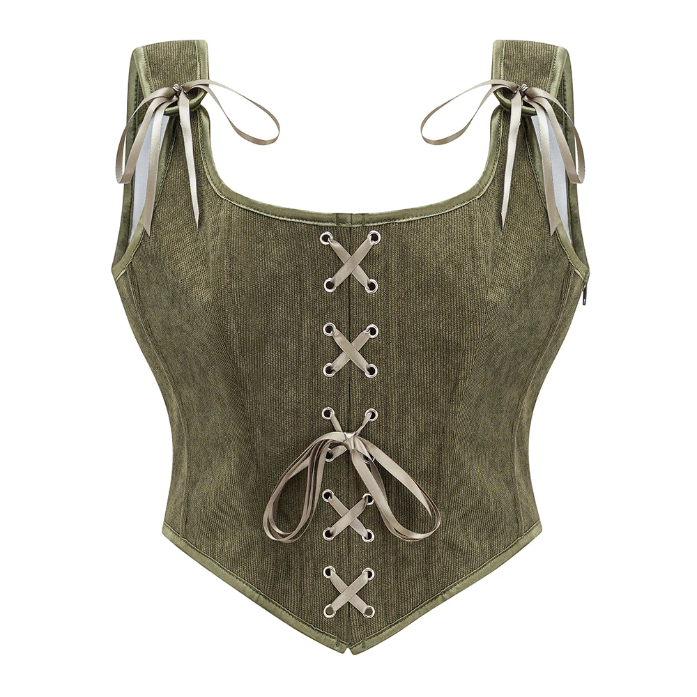 Scbf5fada547b4c27b9cc0c40bcab458bK.webp Army Green Victorian Vintage Vest Female Side Zipper& Front Lace Up Tank Top Corset Punk Goth Clothing Sexy Corselet Feminino