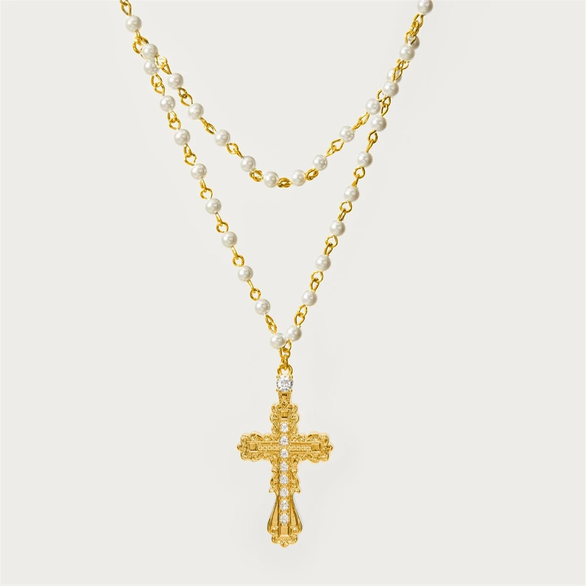 Gothic style cross necklace, women's shell pearl, minimalist personality, punk style, real gold plating, color preservation - Image 6