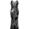 Punk Camisole Dress Halloween Long Dress Gothic Skeleton Pattern Cosplay Costume Party Dress Sexy Outfit Festival Clothing