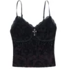 Goth Dark Alt Teachwear Fairycore Lace Flocking Straps Crop Tops Sexy Mesh Sheer Tank Top Mall Gothic Cross Tassel Slim Camisole