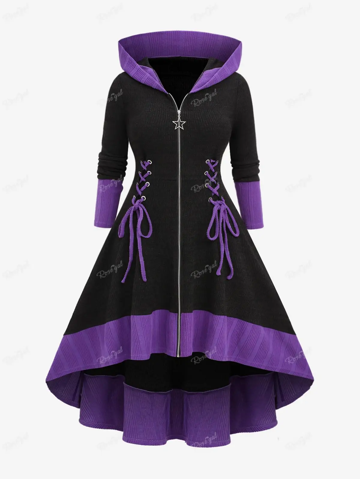 ROSEGAL Plus Size Zipper Lace Up Hooded Sweater Dresses Women Autumn Winter Casual Long Sleeves Patchwork Dresses Vestidos 5XL - Image 6