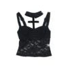 Goth Dark Mall Gothic Fashion Lace Patchwork See Through Tank Top Y2K Grunge Cross Halter Tops Punk Slim Straps Crop Vests Women